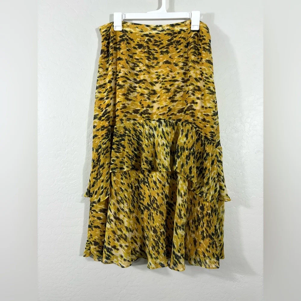 Whistles Midi Tiered‎ Skirt 10 Yellow Ikat Animal Midi Skirt